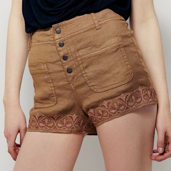 Free People Linen Blend Embroidered Shorts - Picture 1 of 7